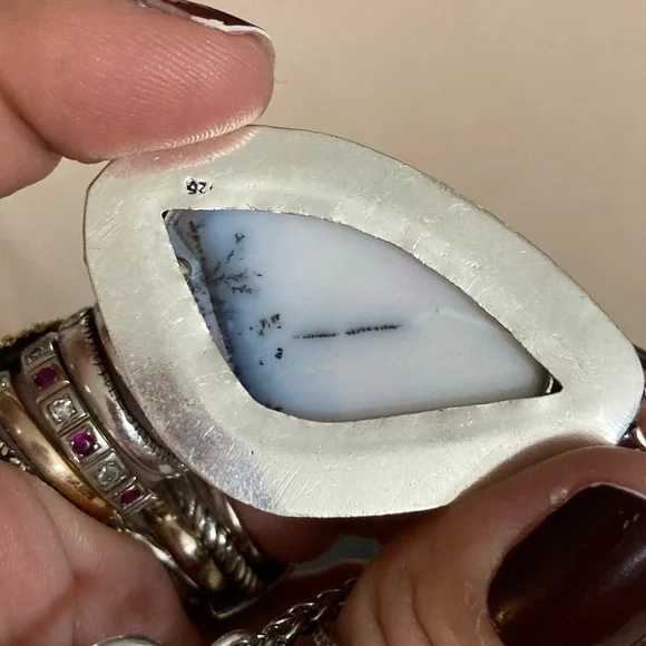 925 sterling silver overlay white grey agate gemstone charm boho stone necklace - Picture 5 of 14